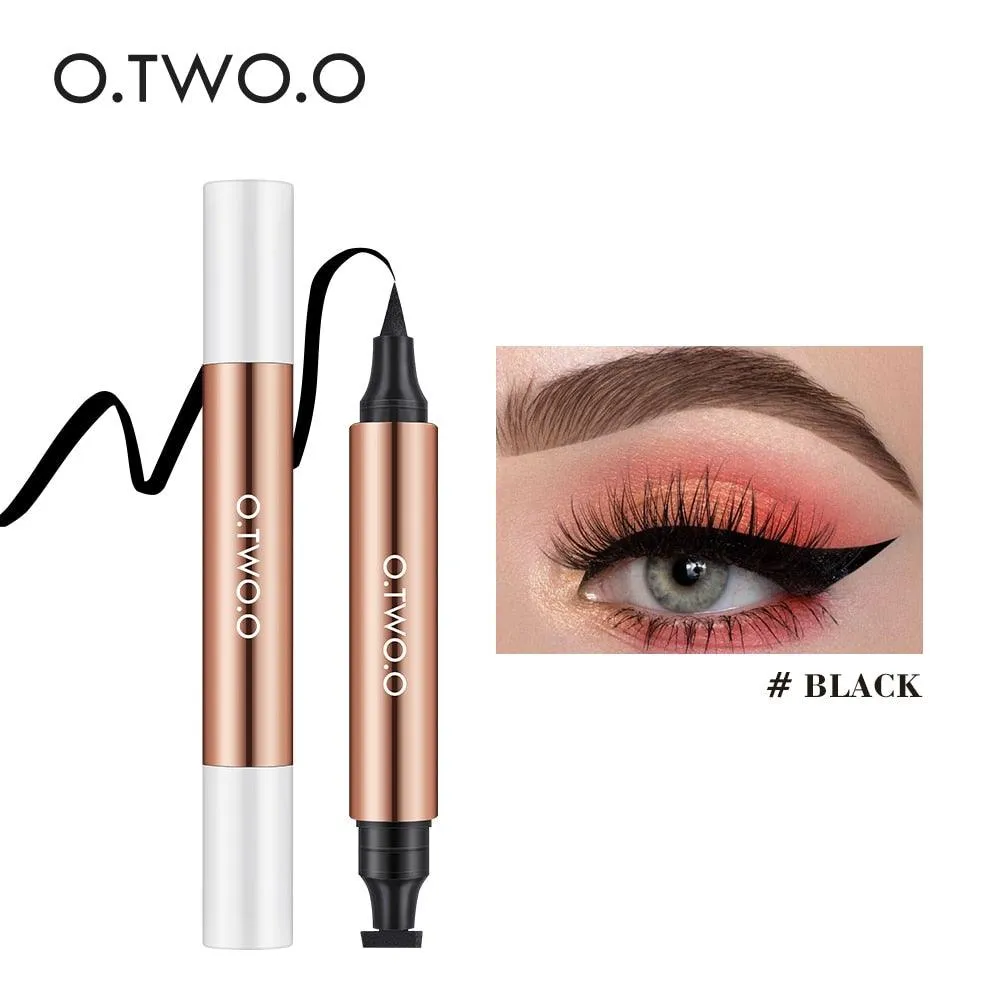 2 In 1 Eyeliner Stamp Black Liquid, Eyeliner Pen Waterproof Fast Dry Double-ended Eye Liner Pencil Make-up for Women Cosmetics