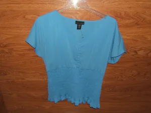 Apostrophe Blouse 97% Polyester 3% Spandex Female Adult L Blues Solid 15099 -- New No Tags