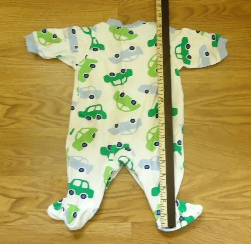 Carter's Footed Pajamas Onesie Boy 3M Cotton White/Green Cars -- Used