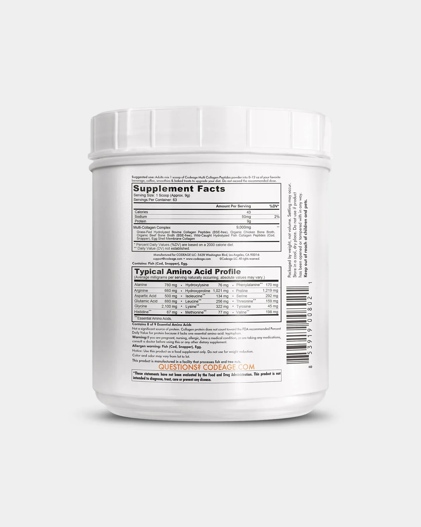 Codeage Hydrolyzed Multi Collagen Peptides Powder Supplement