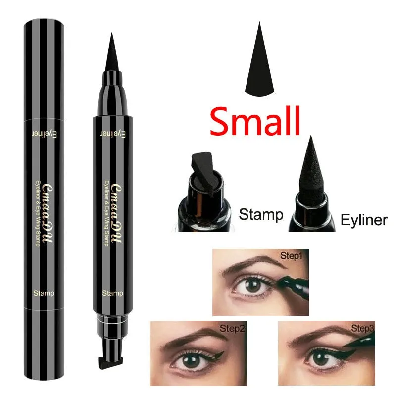 Double-Headed Seal Black Eyeliner Triangle Seal Eyeliner 2-in-1 Waterproof Eyes Make kit with Eyeliner Pen Eyeliner Stamp TSLM1