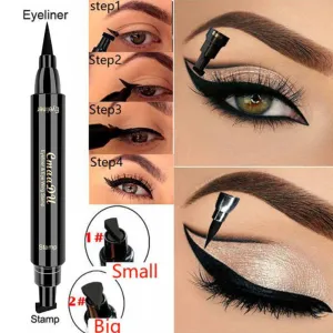 Double-Headed Seal Black Eyeliner Triangle Seal Eyeliner 2-in-1 Waterproof Eyes Make kit with Eyeliner Pen Eyeliner Stamp TSLM1