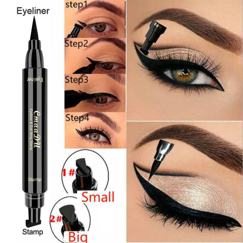 Double-Headed Seal Black Eyeliner Triangle Seal Eyeliner 2-in-1 Waterproof Eyes Make kit with Eyeliner Pen Eyeliner Stamp TSLM1