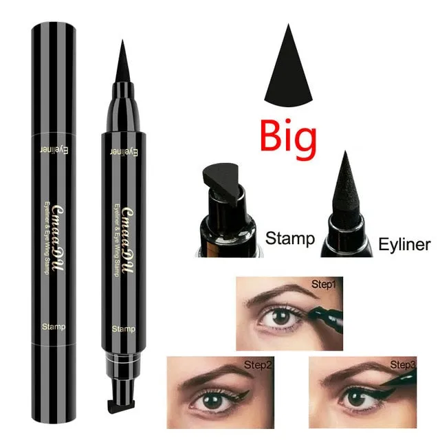 Double-Headed Seal Black Eyeliner Triangle Seal Eyeliner 2-in-1 Waterproof Eyes Make kit with Eyeliner Pen Eyeliner Stamp TSLM1