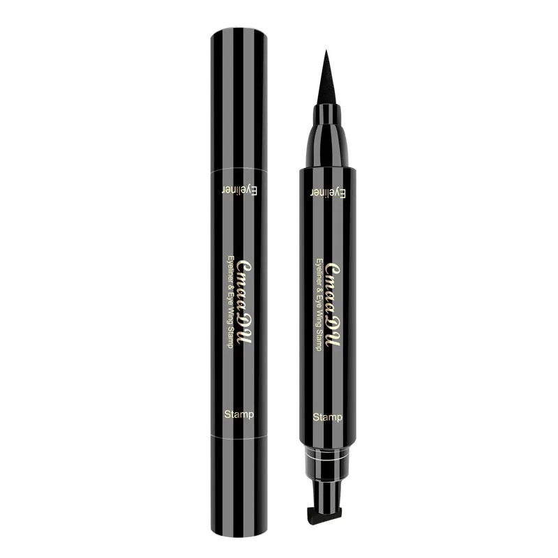 Double-Headed Seal Black Eyeliner Triangle Seal Eyeliner 2-in-1 Waterproof Eyes Make kit with Eyeliner Pen Eyeliner Stamp TSLM1