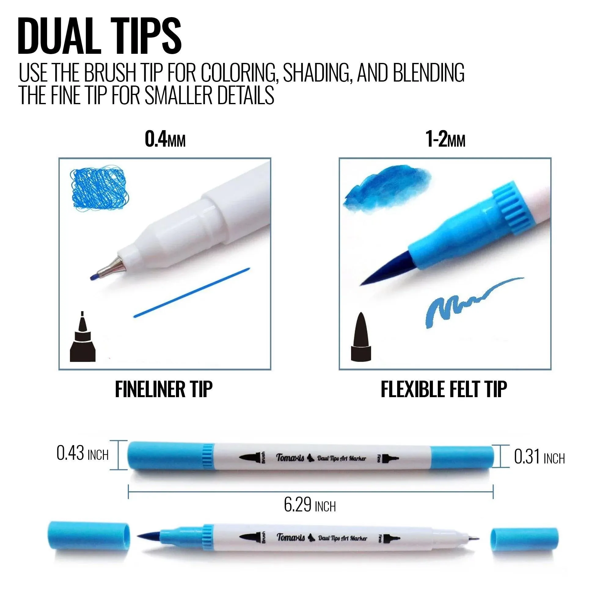 Dual Brush Pens Art Fine Tip Coloring Markers Bullet Journal Sketching 24 Pack