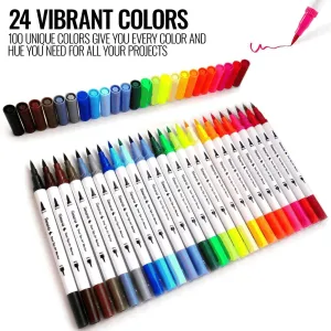 Dual Brush Pens Art Fine Tip Coloring Markers Bullet Journal Sketching 24 Pack