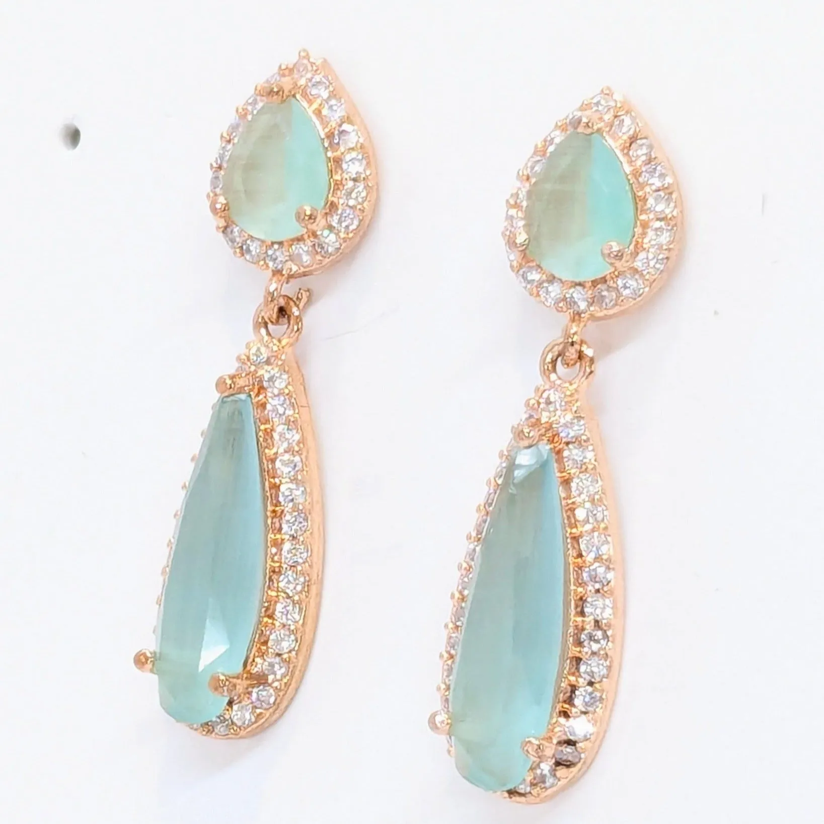 Emerald Green Stone Hanging Earring Studded with American - Rose Gold Finish