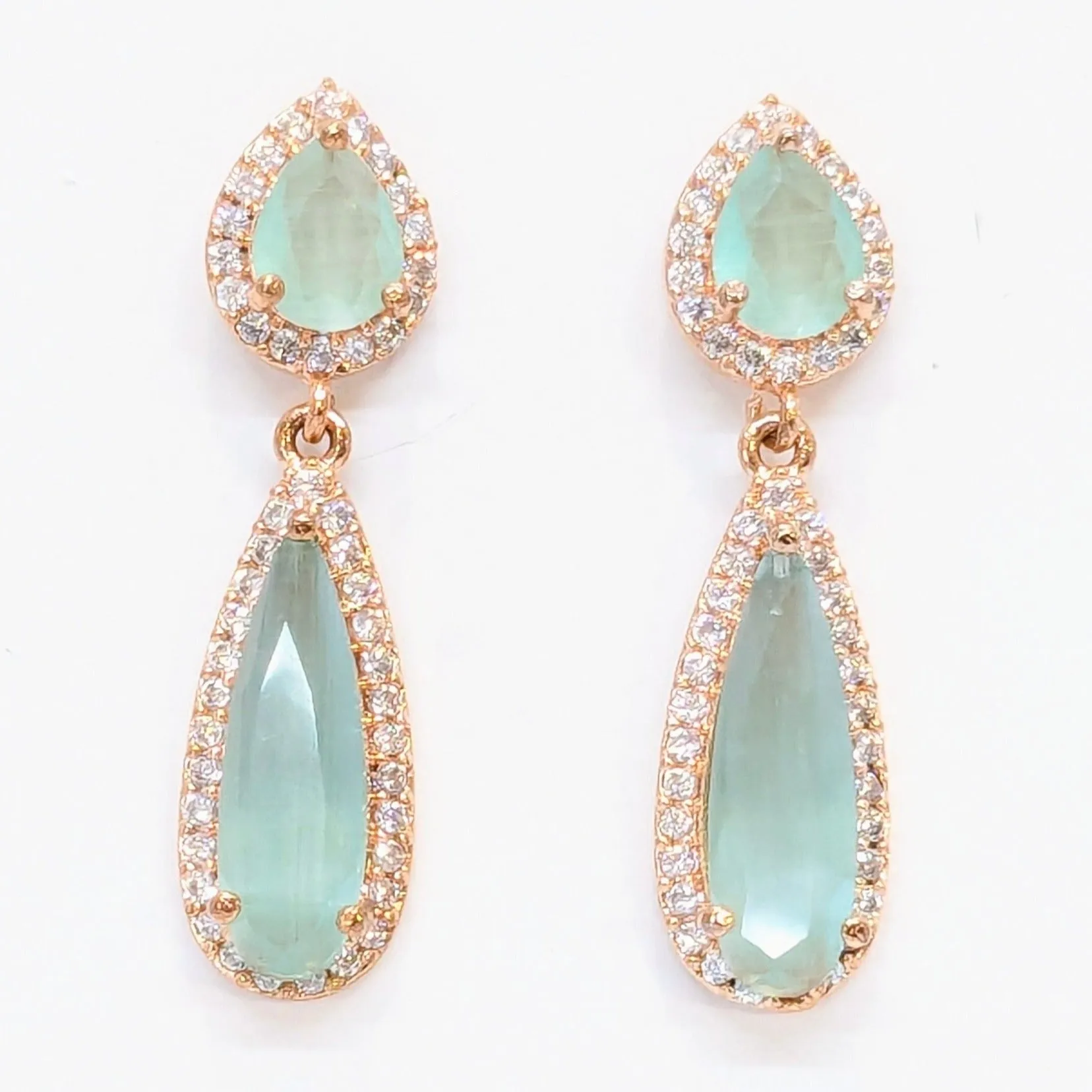 Emerald Green Stone Hanging Earring Studded with American - Rose Gold Finish