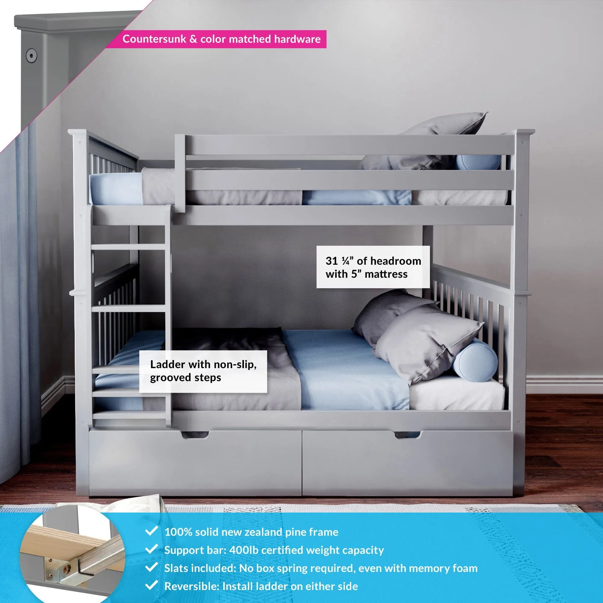 Full Over Full Bunk Bed With Storage Drawers