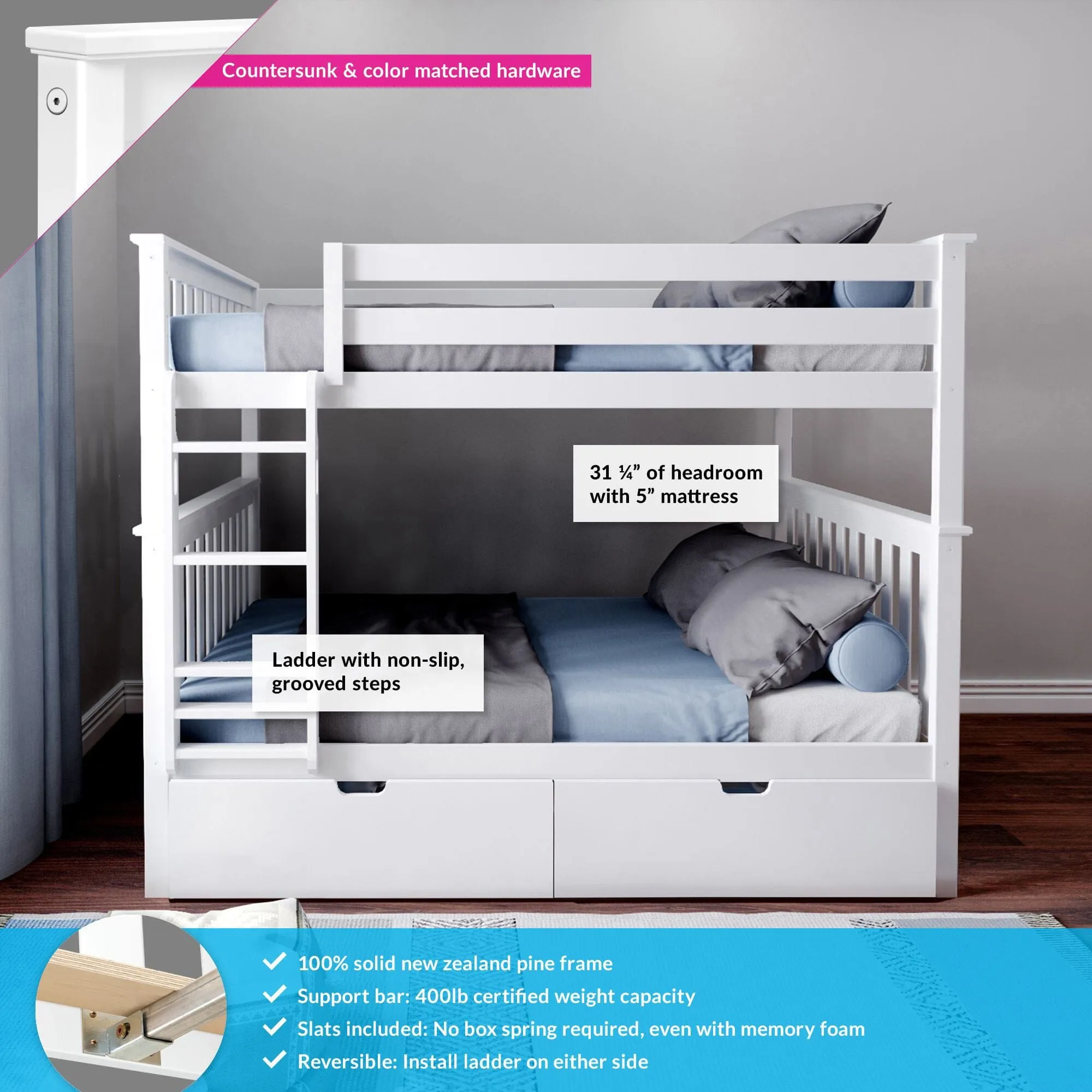 Full Over Full Bunk Bed With Storage Drawers