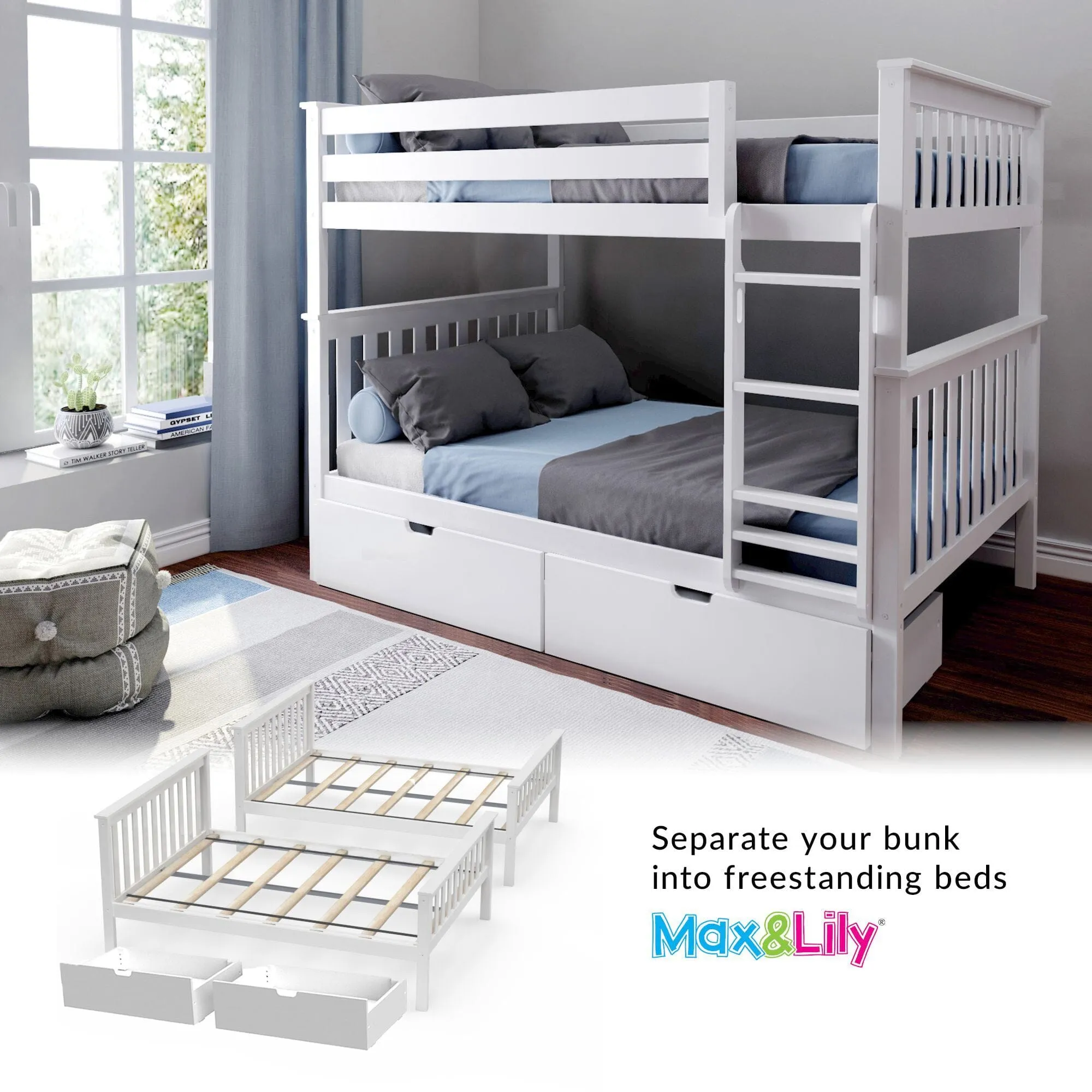 Full Over Full Bunk Bed With Storage Drawers