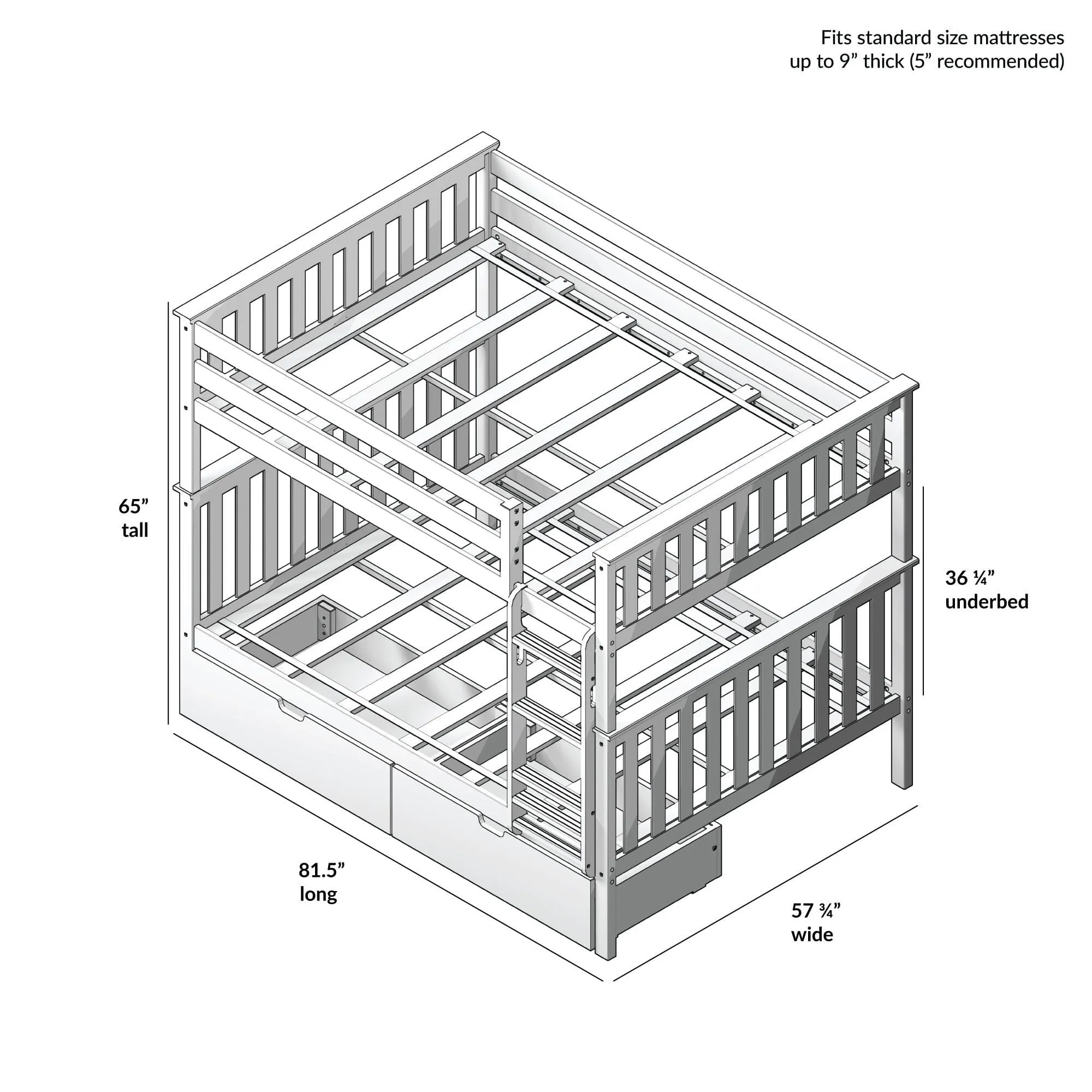 Full Over Full Bunk Bed With Storage Drawers