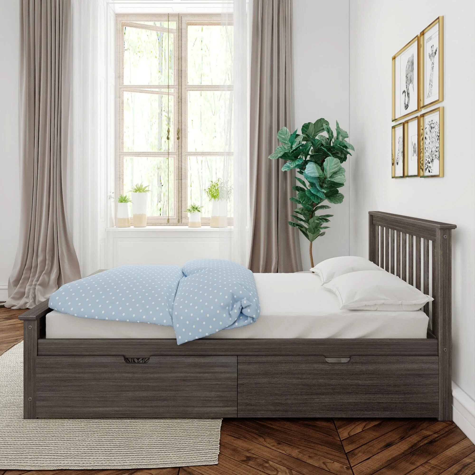 Full Slatted Bed With Storage Drawers