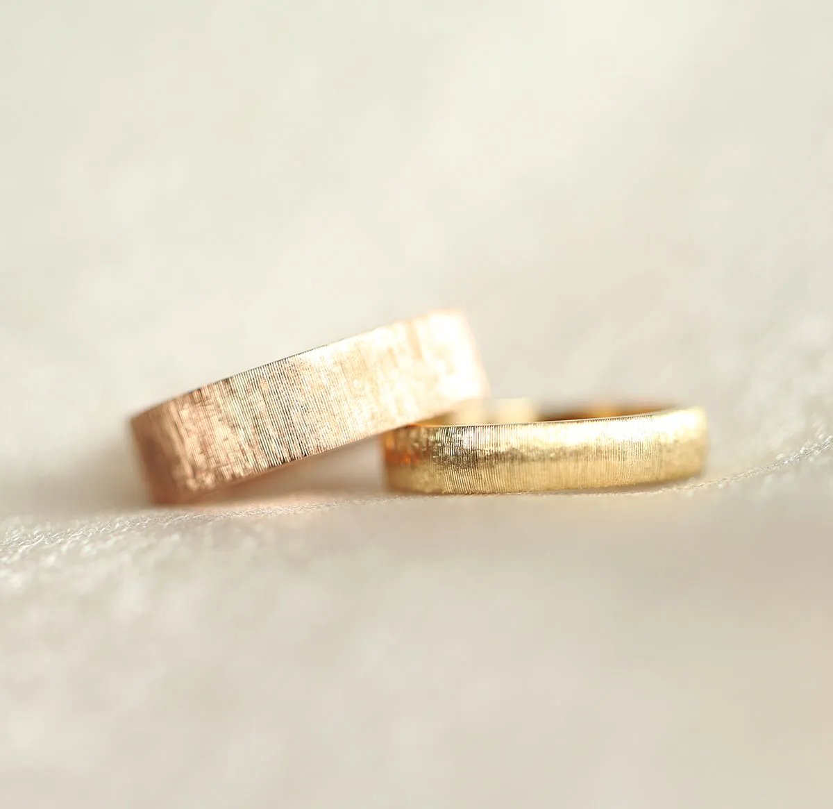 June Brushed 4Mm Gold Wedding Band, Florentine Rigato Finish