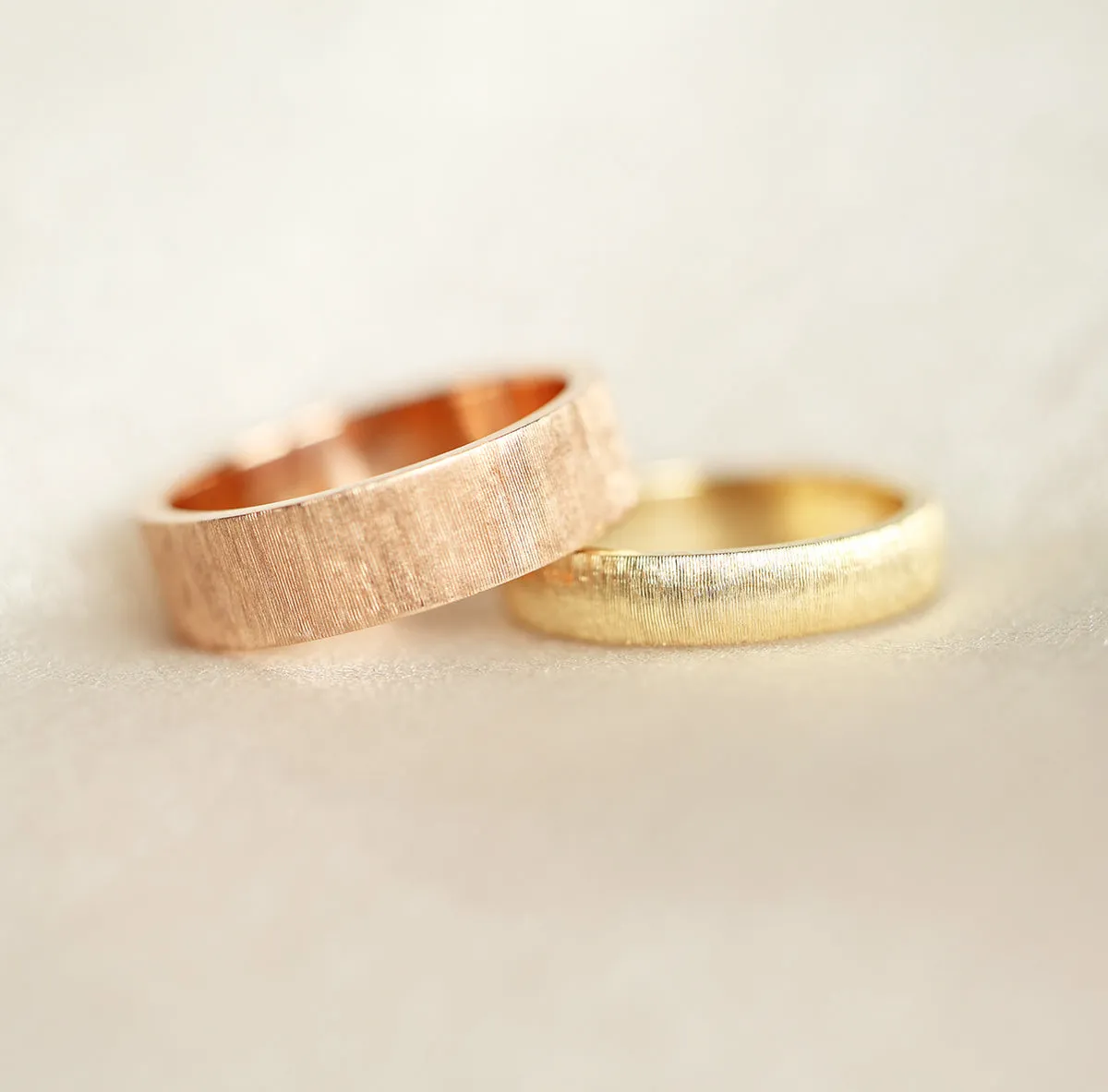 June Brushed 4Mm Gold Wedding Band, Florentine Rigato Finish