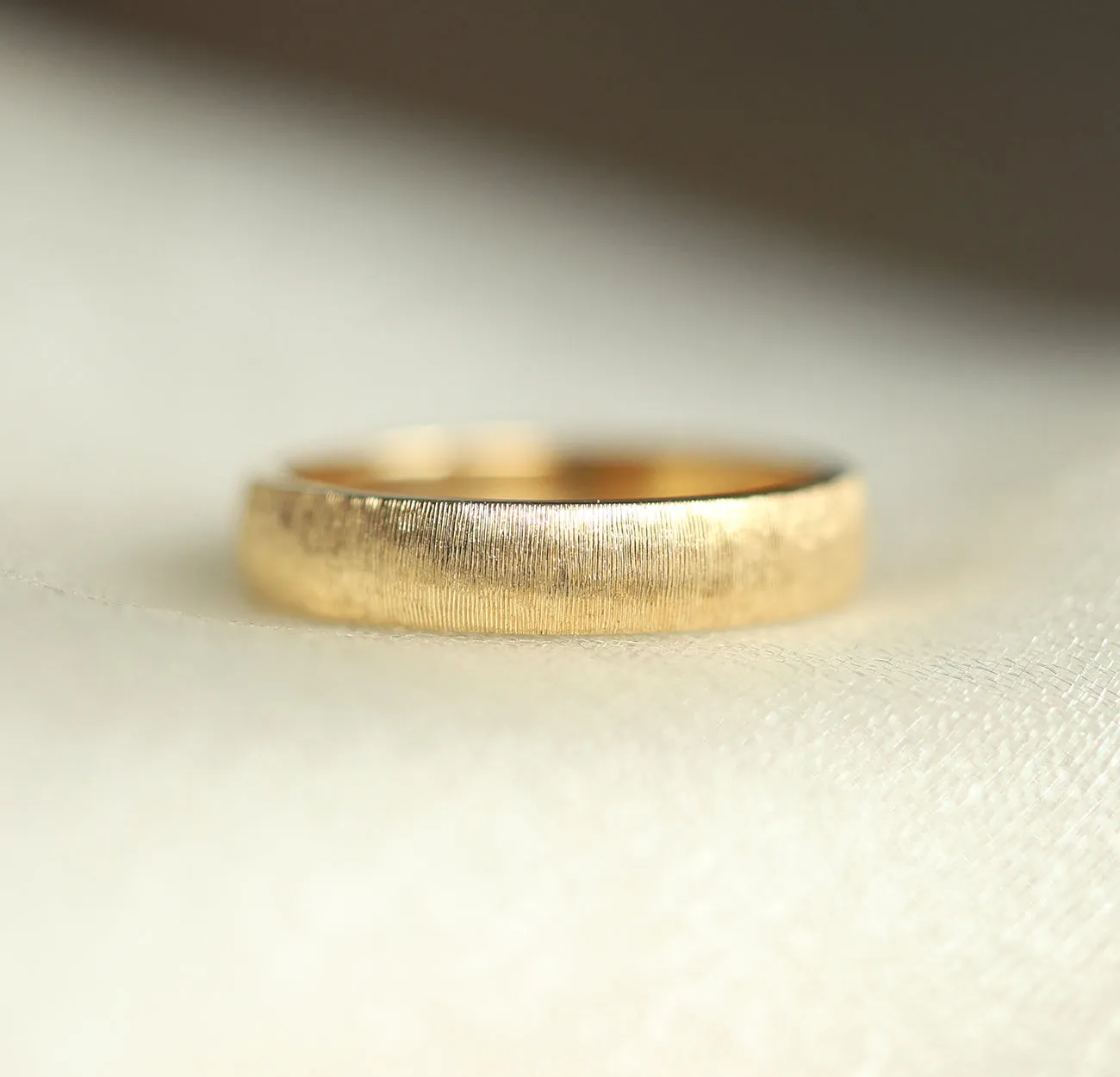 June Brushed 4Mm Gold Wedding Band, Florentine Rigato Finish