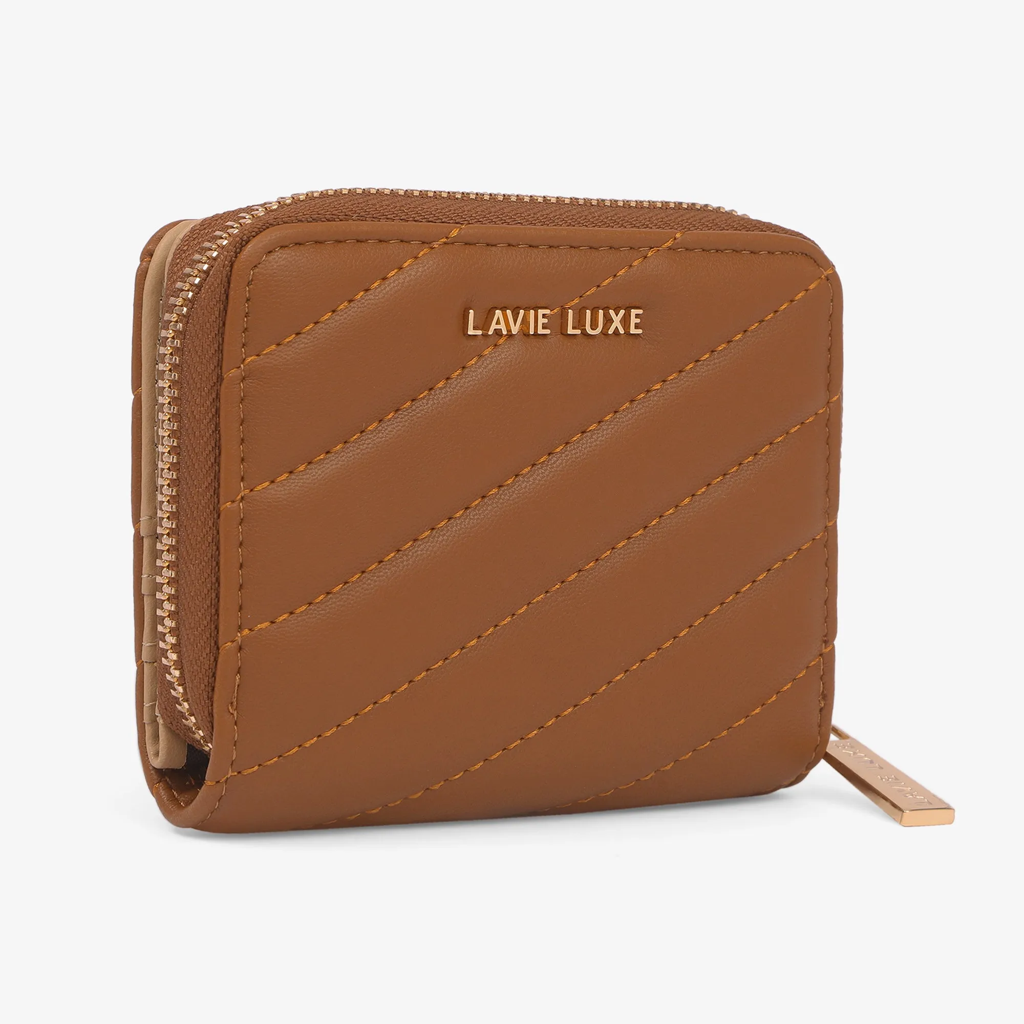 Lavie Luxe Diagonal Tan Small Women's Flap Wallet