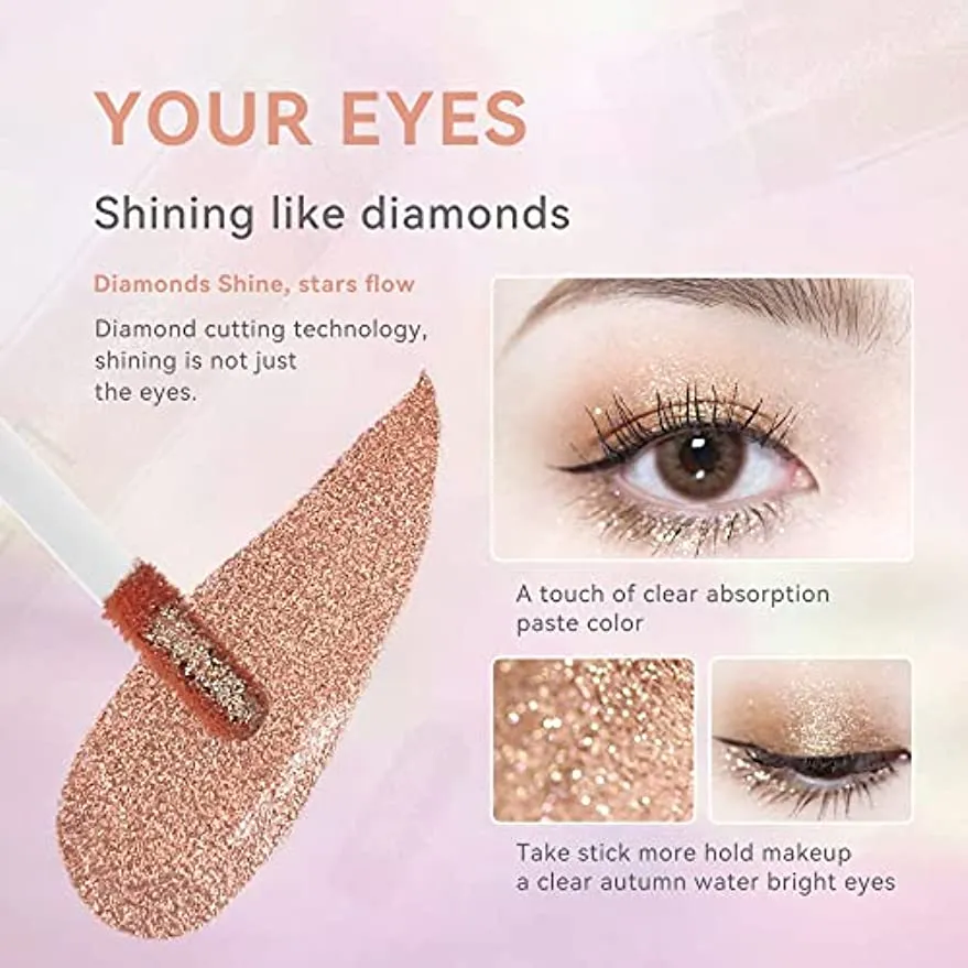 Liquid Glitter Eyeshadow, Korean Eye Glitter Makeup, Long Lasting & Highly Pigmented & Quick-Drying, Shimmer Sparkle Bling Metallic Liquid Glitter Eyeliner Glue Eye shadow Make Up, Sombras de Ojos