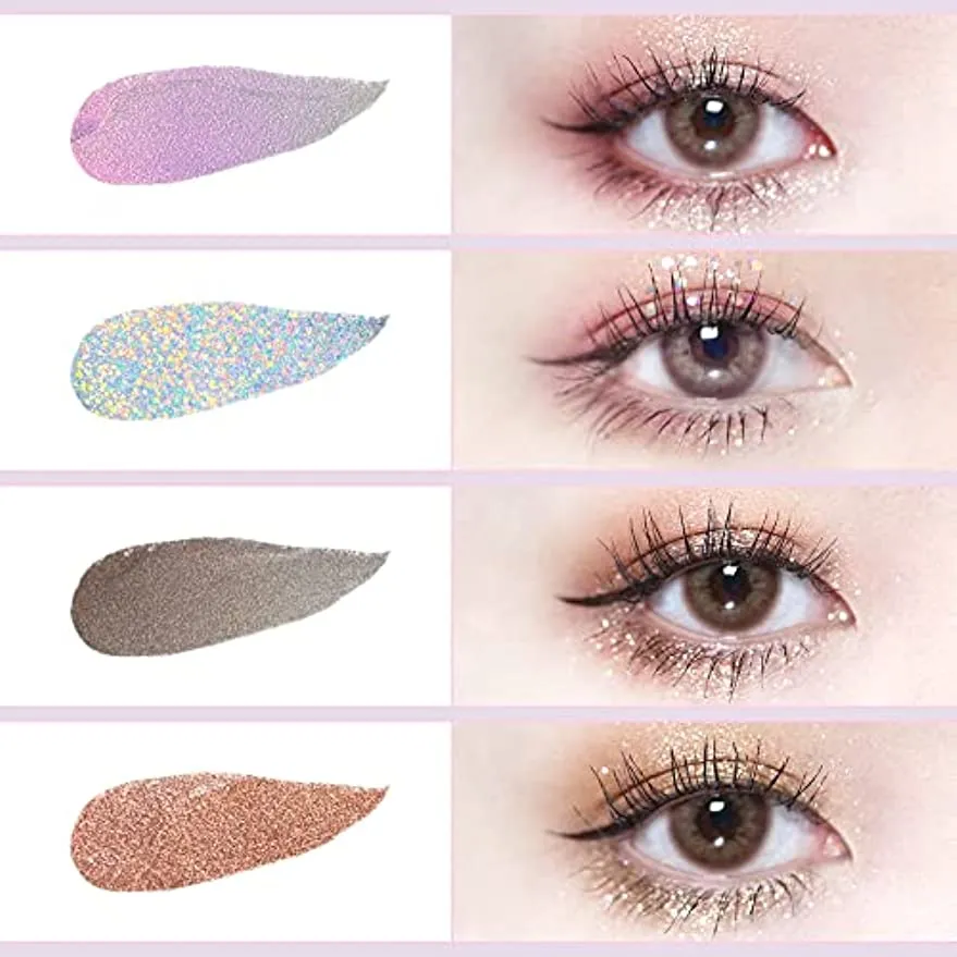 Liquid Glitter Eyeshadow, Korean Eye Glitter Makeup, Long Lasting & Highly Pigmented & Quick-Drying, Shimmer Sparkle Bling Metallic Liquid Glitter Eyeliner Glue Eye shadow Make Up, Sombras de Ojos