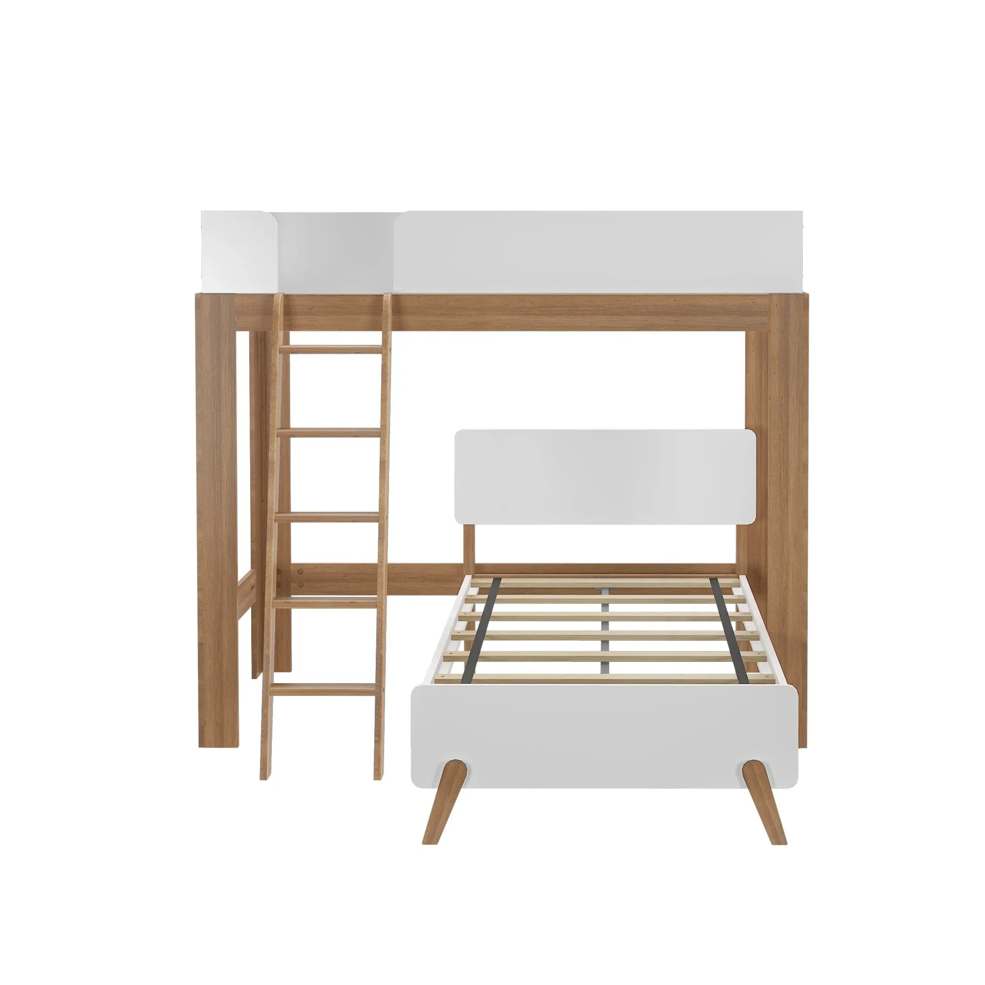 Mid-Century Modern Twin Over Twin L-Shaped Bunk Bed