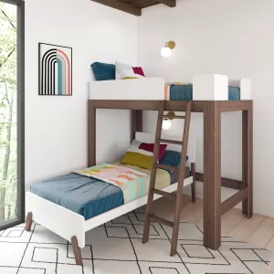 Mid-Century Modern Twin Over Twin L-Shaped Bunk Bed