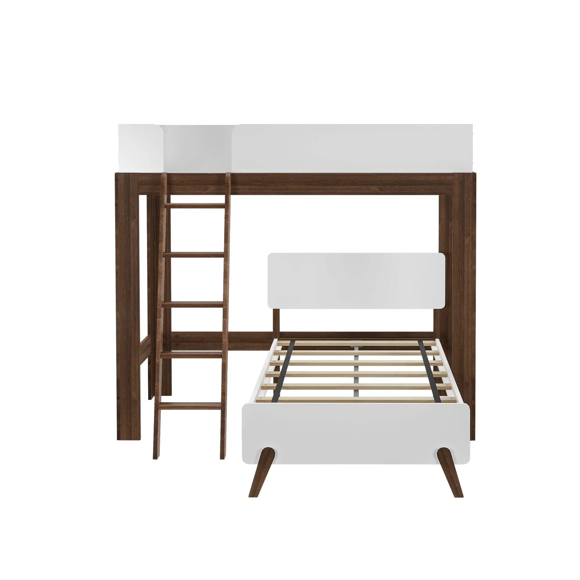 Mid-Century Modern Twin Over Twin L-Shaped Bunk Bed