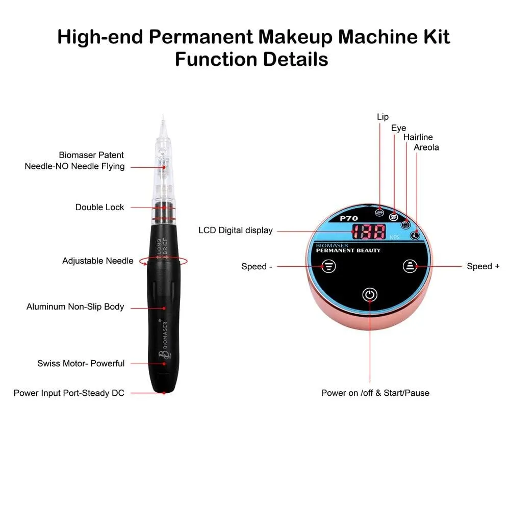 Mini Permanent Tattoo Makeup Machine Kit with Needles Cartridges Digital Machine forKit Eyebrow Lip Eyeliner