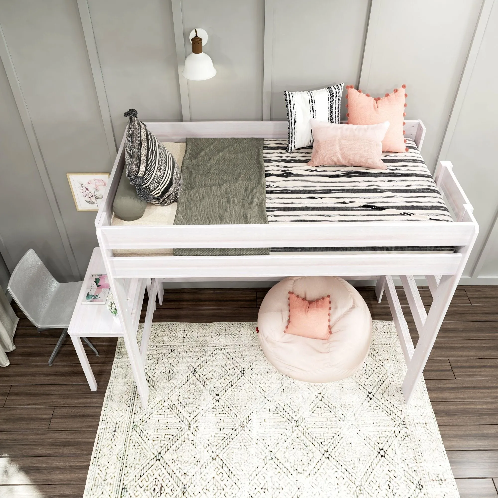 Modern Farmhouse Twin Loft Bed With Desk