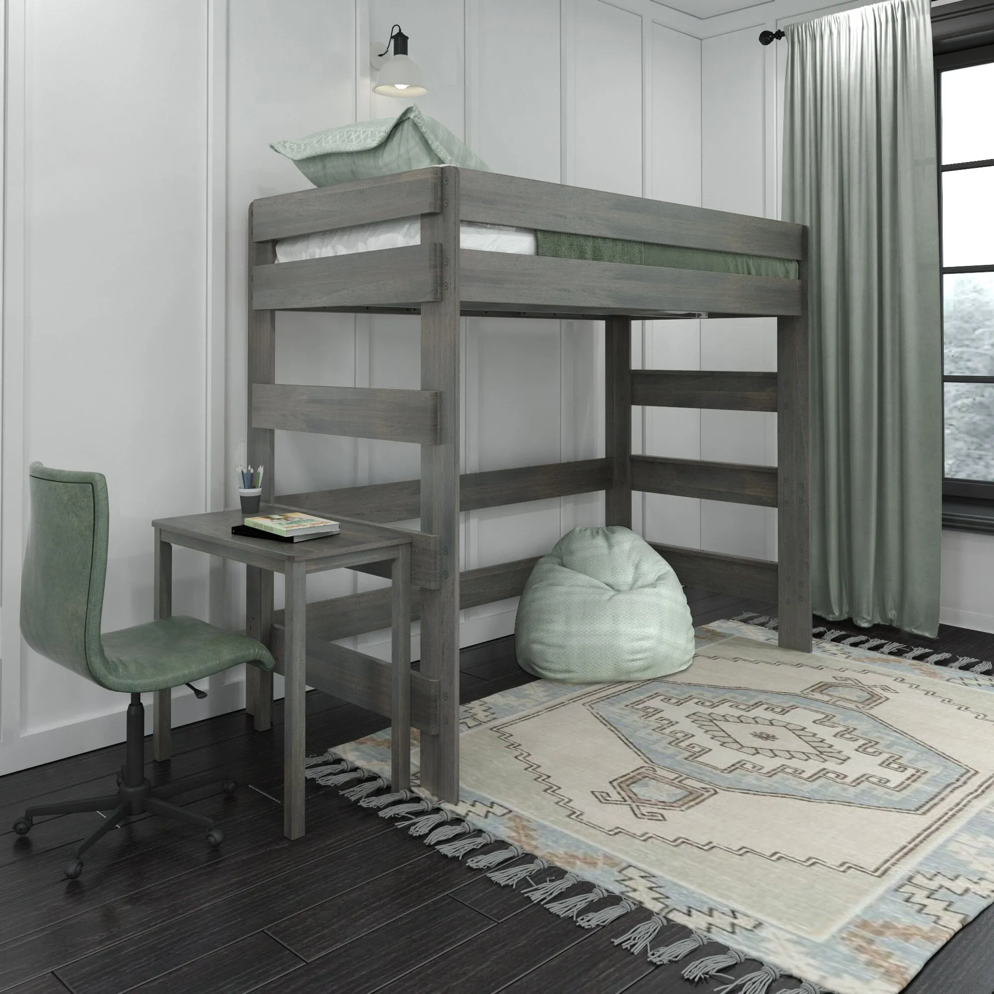 Modern Farmhouse Twin Loft Bed With Desk