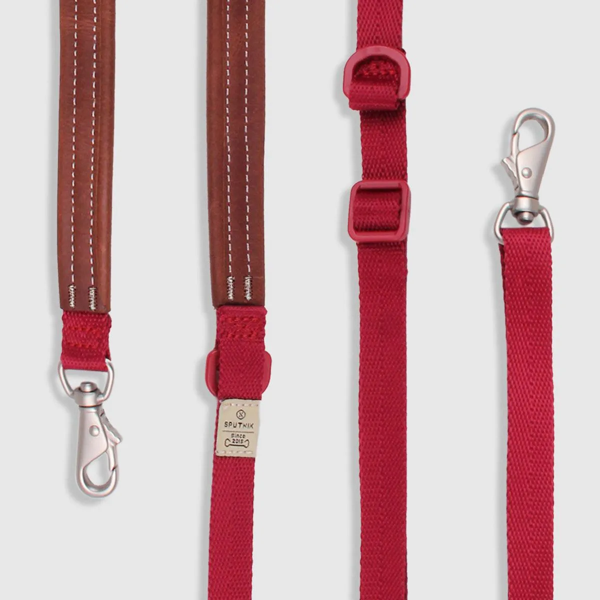 Multi-Function Leash with Leather Red