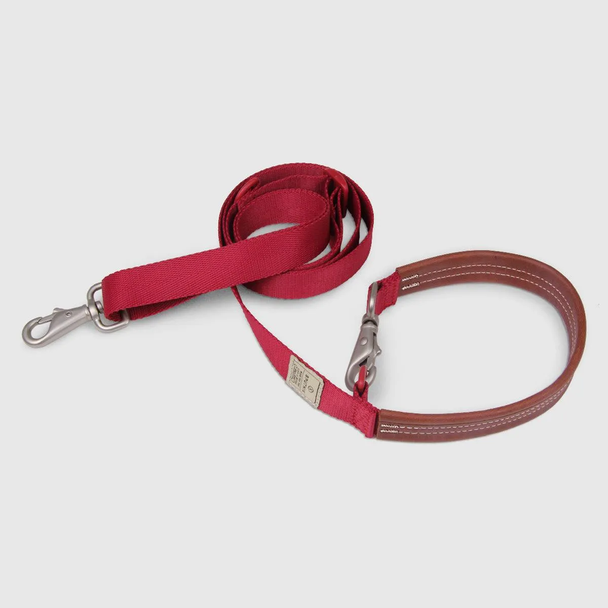 Multi-Function Leash with Leather Red