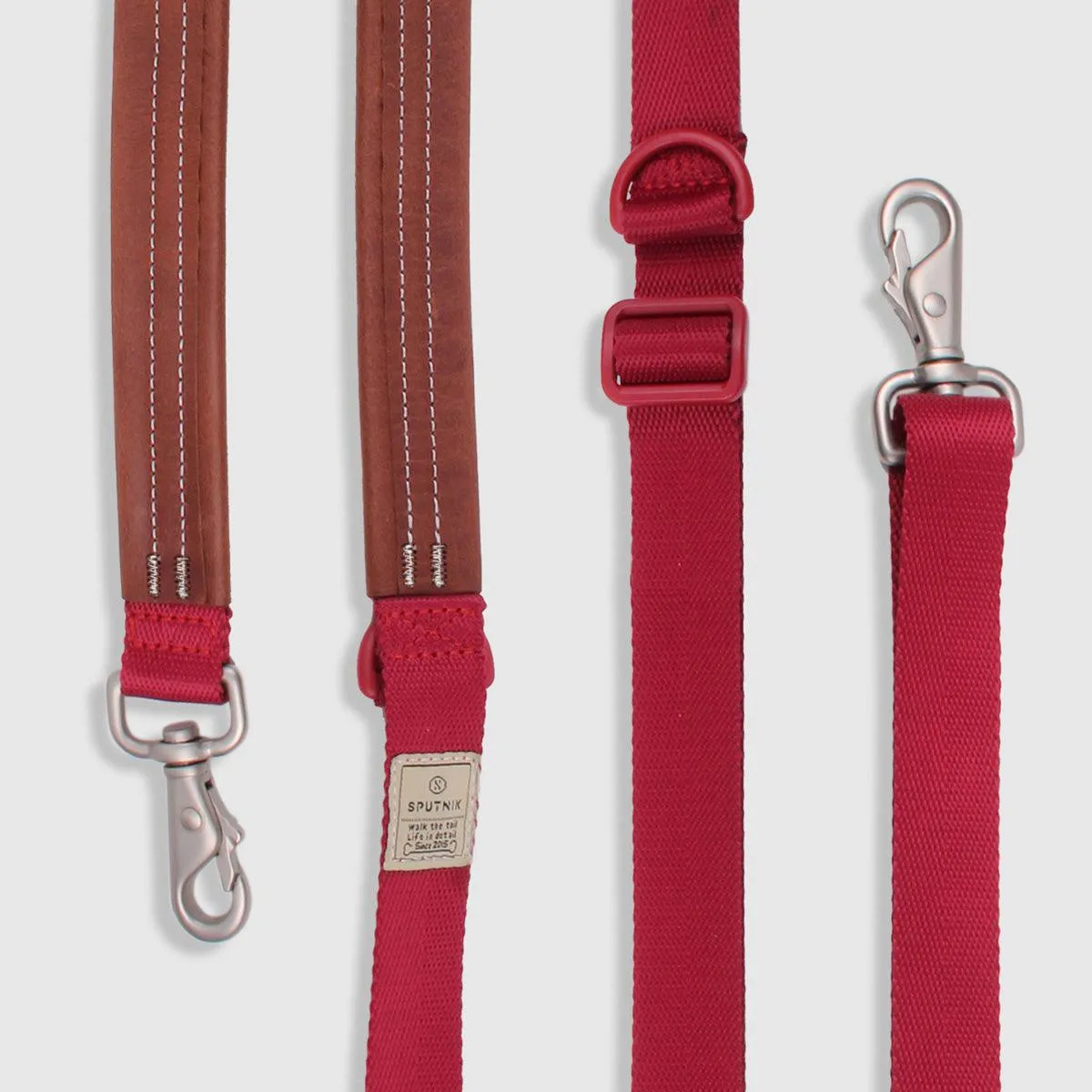 Multi-Function Leash with Leather Red