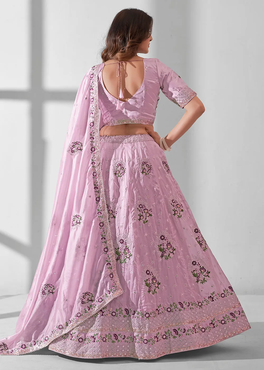 Soft Pink Multi Embroidered Wedding Festive Lehenga Choli