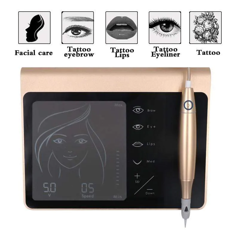 Touch Screen Rechargeable Battery US/EU Plug Permanent Makeup Machine Kit Eyebrow Lip Eyeliner Machine With 2 Cartridge Neeldes