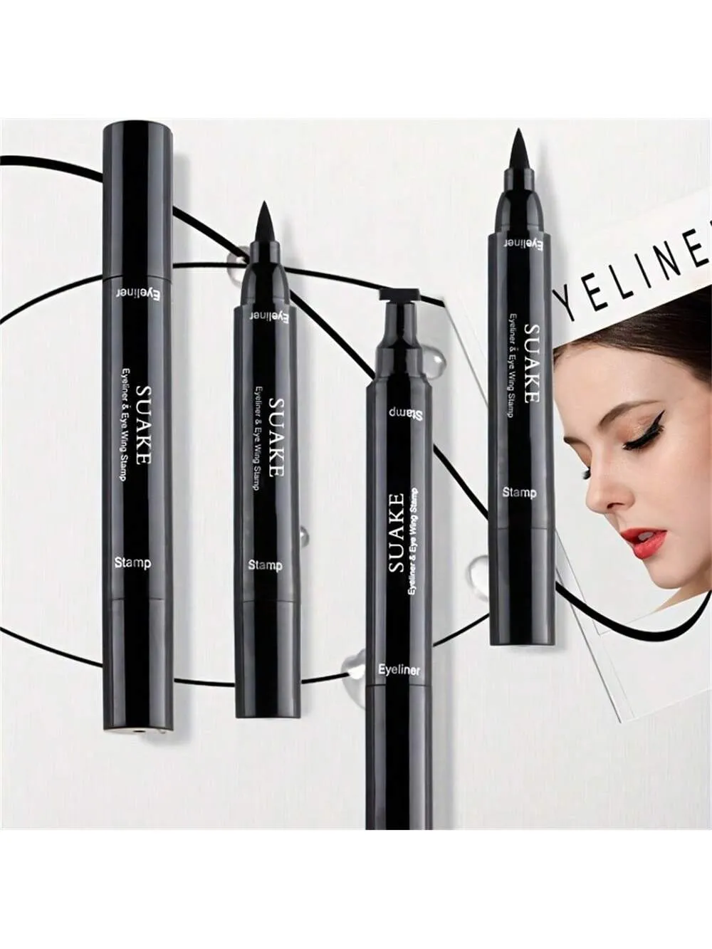 Waterproof Double-Sided Eyeliner Pen Triangle Seal Black Quick-Drying Liquid Eyeliner