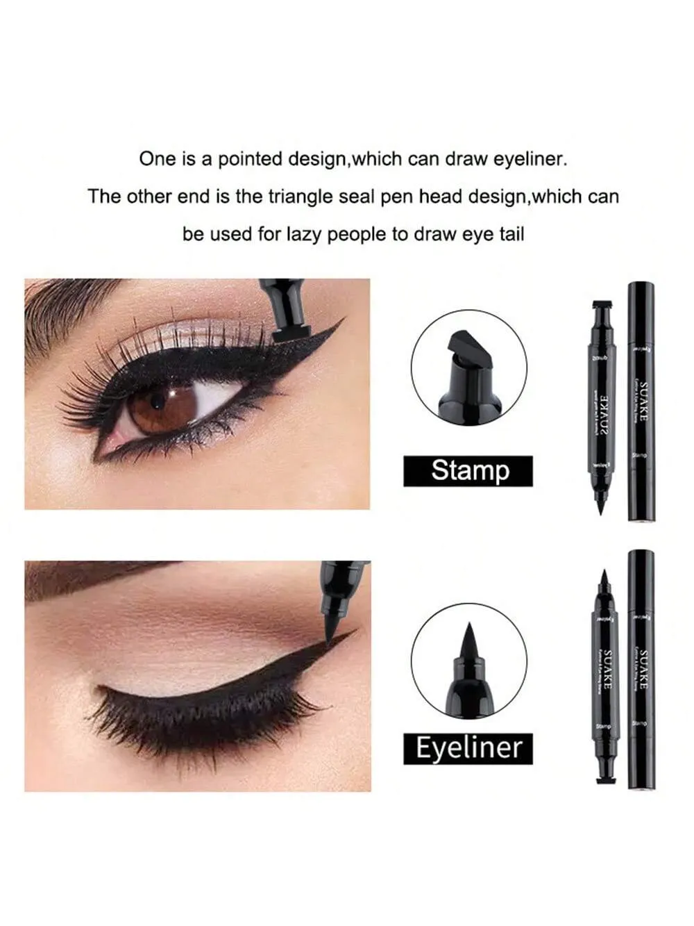 Waterproof Double-Sided Eyeliner Pen Triangle Seal Black Quick-Drying Liquid Eyeliner