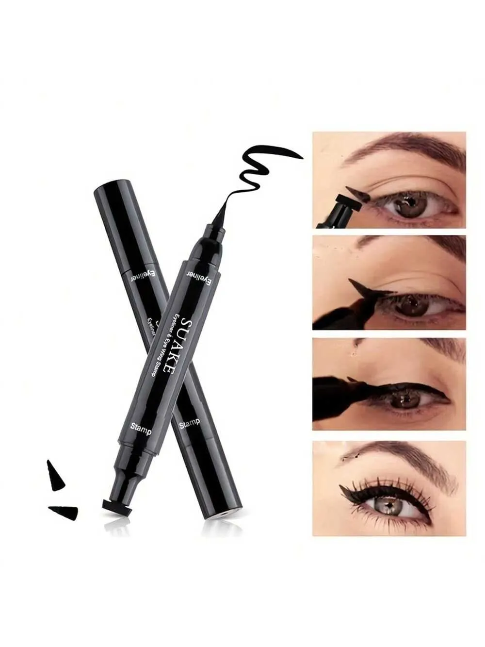 Waterproof Double-Sided Eyeliner Pen Triangle Seal Black Quick-Drying Liquid Eyeliner