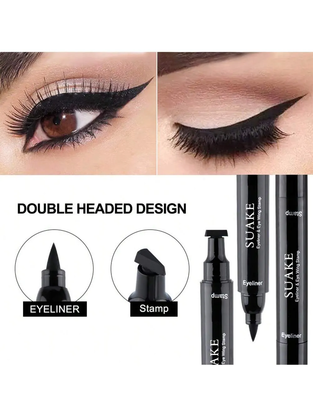 Waterproof Double-Sided Eyeliner Pen Triangle Seal Black Quick-Drying Liquid Eyeliner