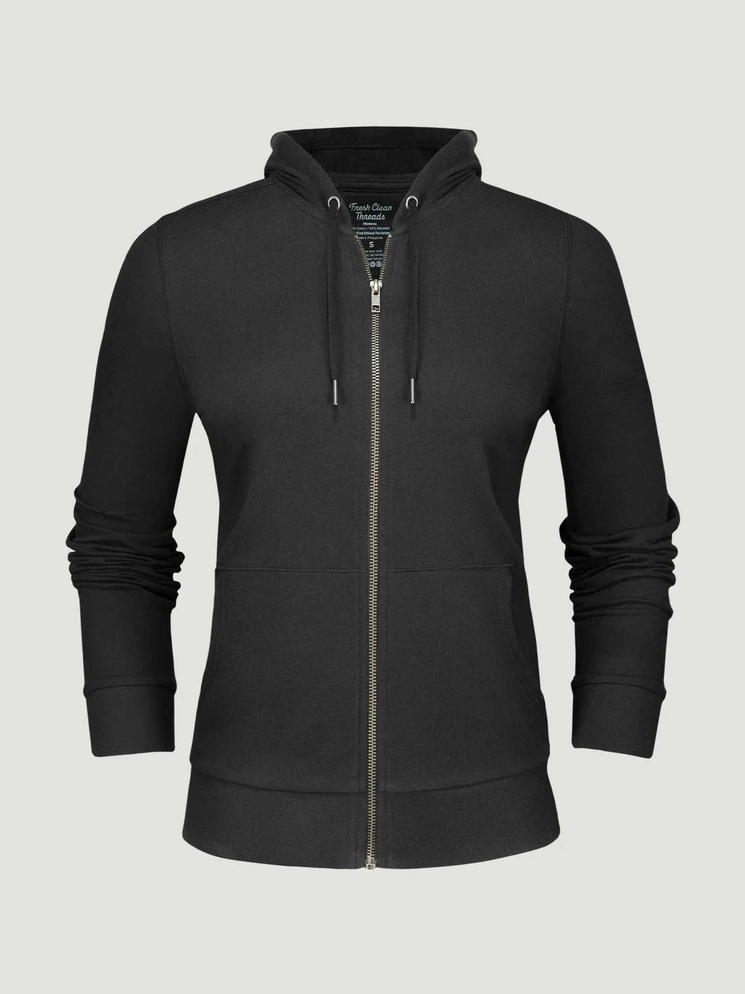 Women's Black Terry Zip-Up Hoodie