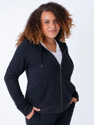 Women's Black Terry Zip-Up Hoodie